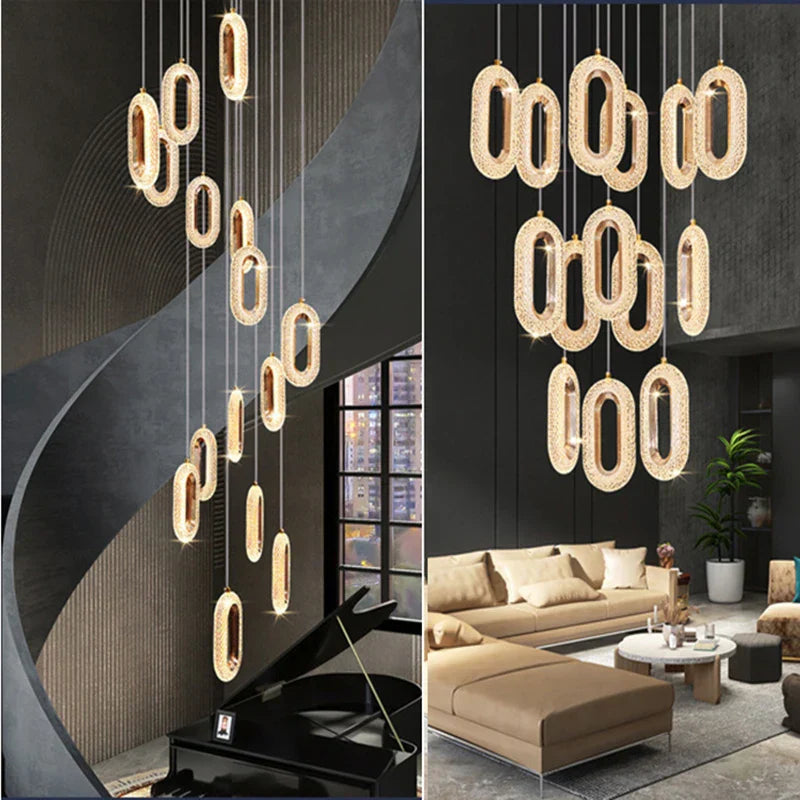 Chandelier LED Gold Decorbites™ para sala de estar, comedor, escalera, pasillo, luminaria colgante moderna de aleación + acrílico