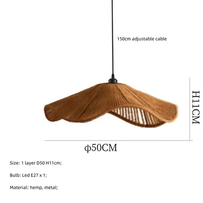 DecorBites™ Japanese Hemp Knit Pendant Light E27 LED Lamp - Nordic Wabi Sabi Style