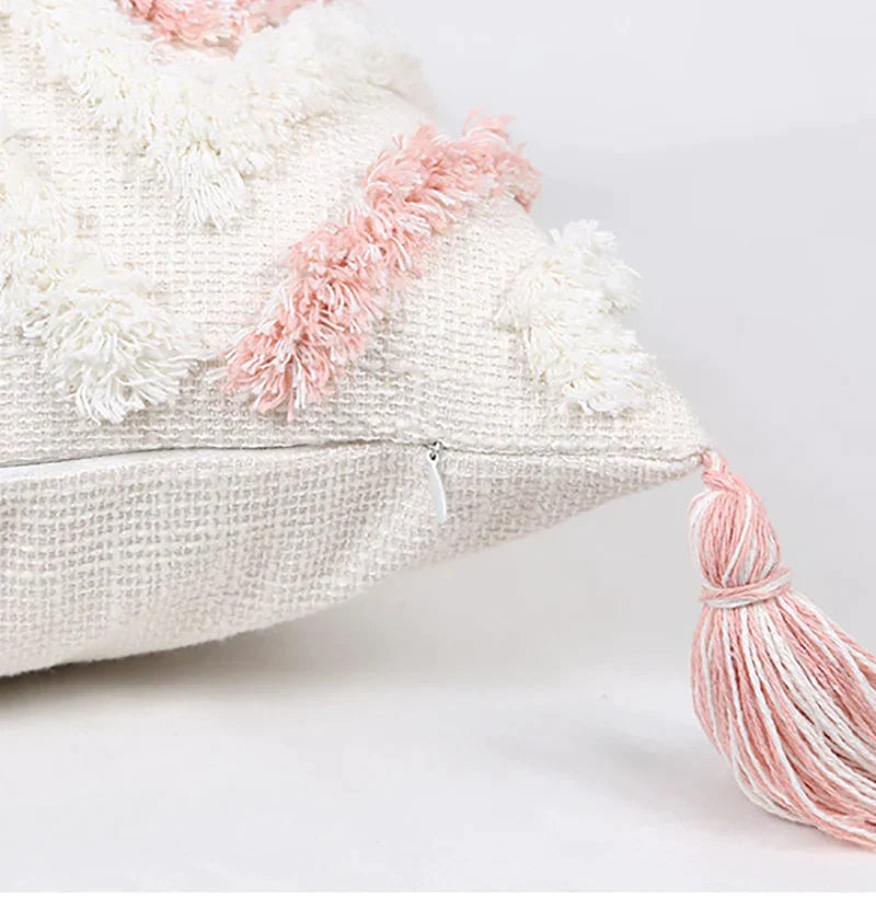 DecorBites™ Boho Pink Geometric Tufted Tassel Pillow Covers 30x100cm - Decorative Double Pillows