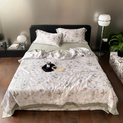 Decobites Floral Print Summer Quilt Bedding Set with Sheet & Pillowcases