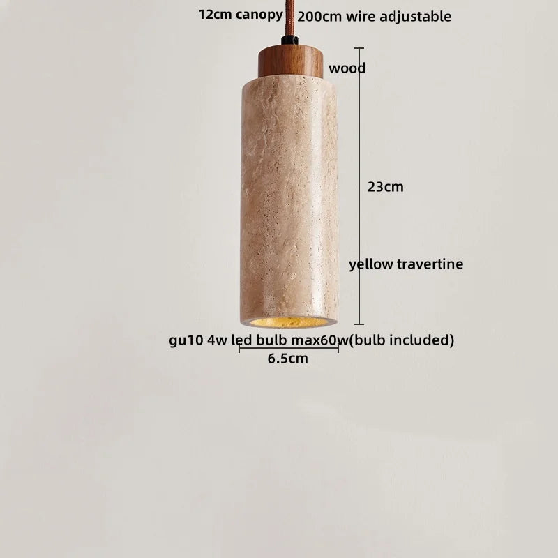 DecorBites™ LED Pendant Lamp Yellow Travertine Stone Wood Nordic Modern Hanging Light