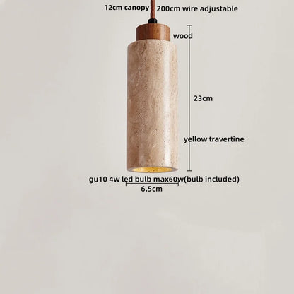 DecorBites™ LED Pendant Lamp Yellow Travertine Stone Wood Nordic Modern Hanging Light