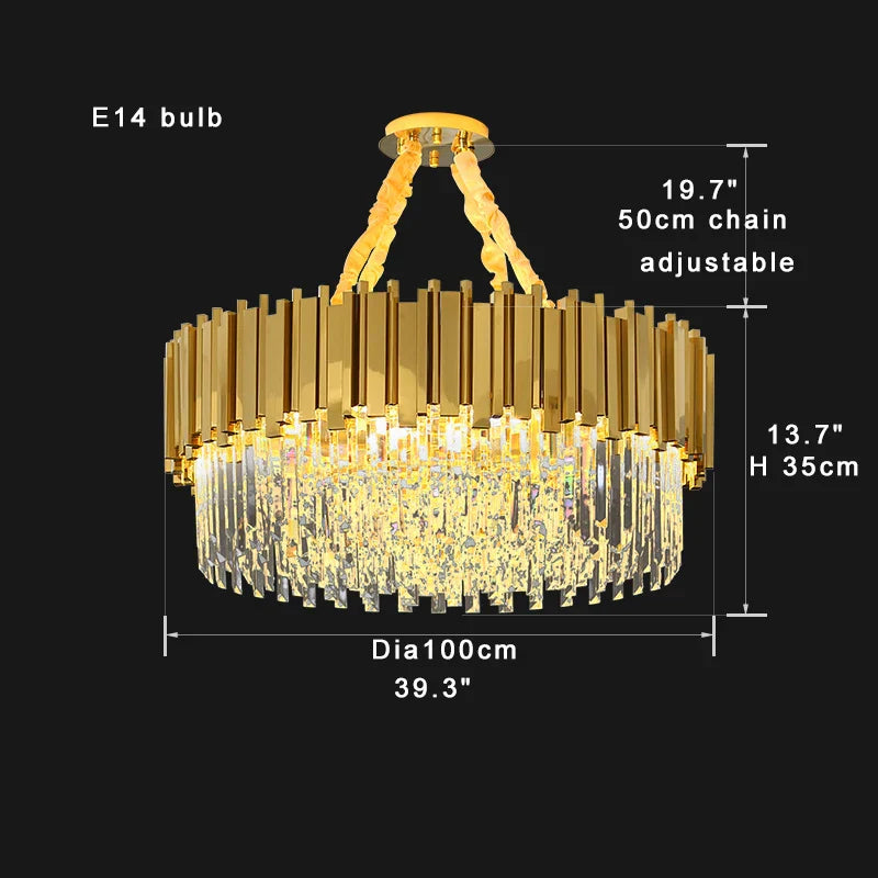 DecorBites™ Crystal Chandelier Stainless Steel K9 Cristal Suspension Lamps Classic Gold Luxury