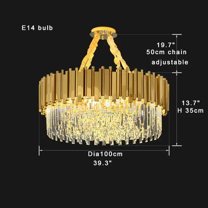 DecorBites™ Crystal Chandelier Stainless Steel K9 Cristal Suspension Lamps Classic Gold Luxury