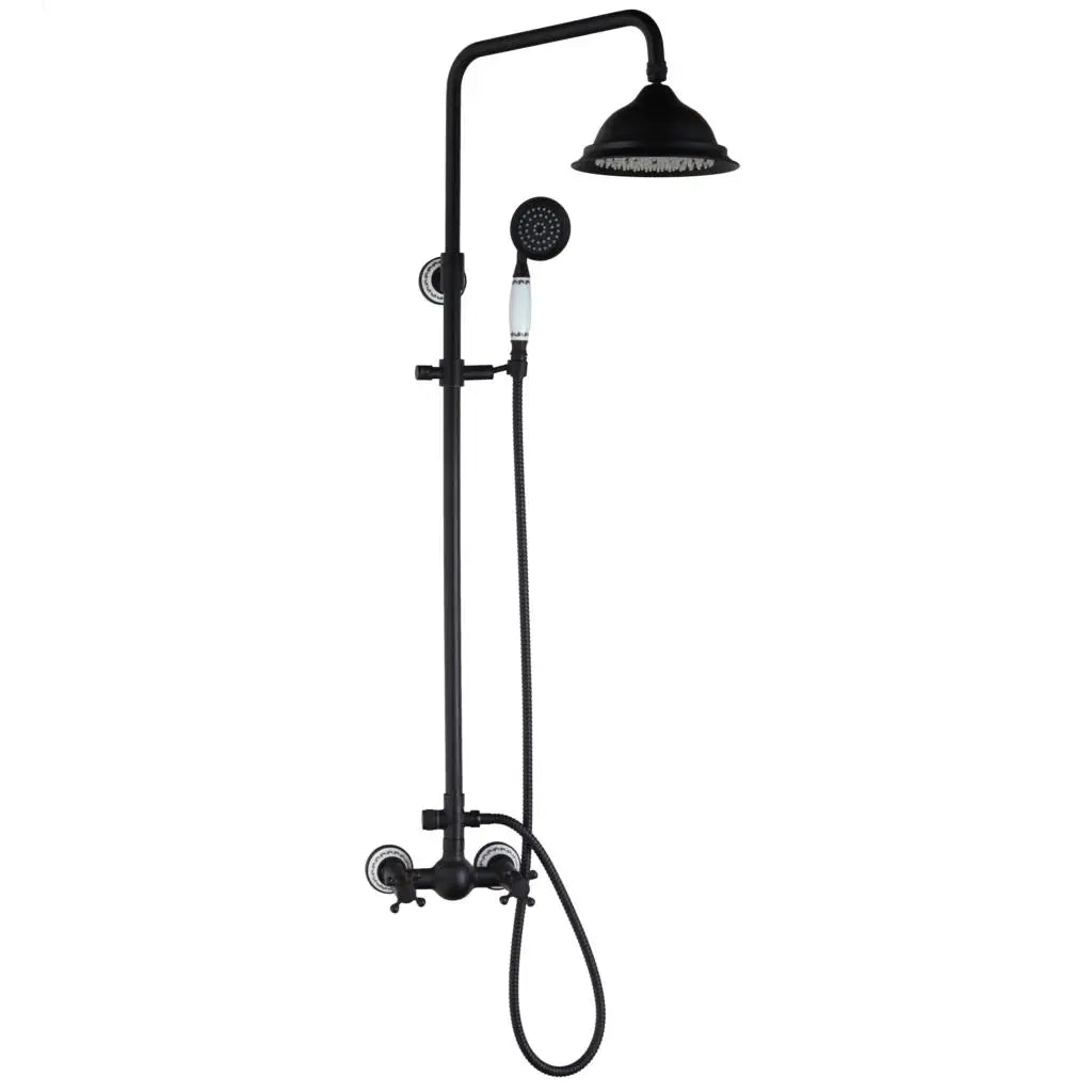 DecorBites™ 8 Inch Matte Black Shower Faucet Set with Hand Spray and Rainfall Head