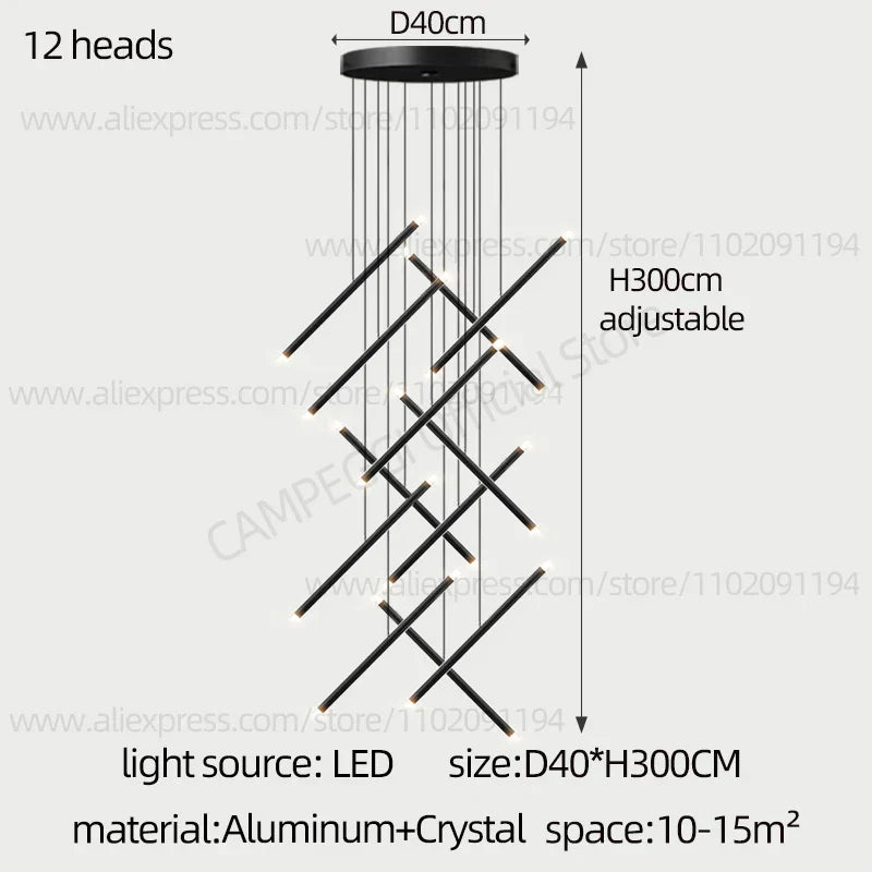 DecorBites™ LED Staircase Pendant Chandelier, Modern Nordic Restaurant Hanging Light