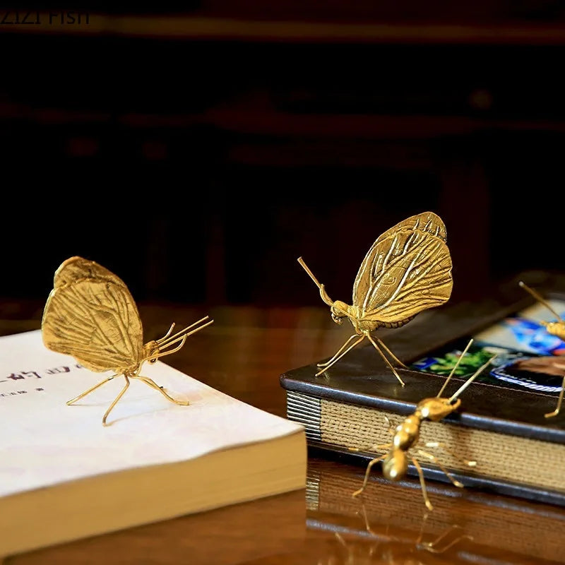 DecorBites™ Golden Butterfly Ant Miniature Figurine Desk Ornament Artwork Decor