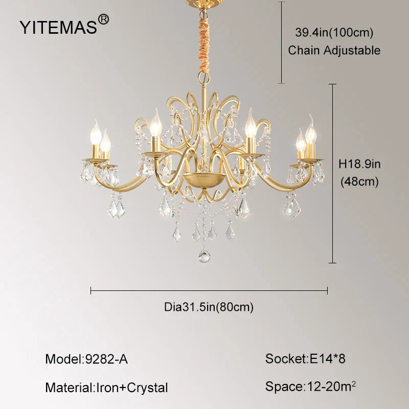 Lámpara de araña de cristal dorado Decorbites™ con pantalla para sala de estar, dormitorio y cocina elegantes