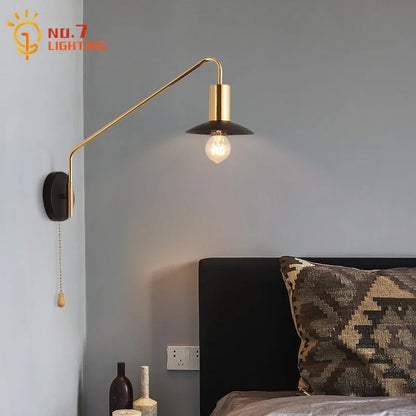 ديكوربايتس™ مصباح حائط بذراع متأرجح أسود/ذهبي LED E27 لغرفة النوم والقراءة والمقهى الفاخر