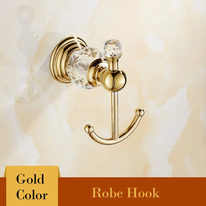 DecorBites™ Brass & Crystal Bathroom Set: Towel Rack, Towel Bar, Paper Holder, Soap Dish