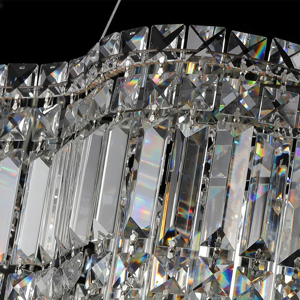 Modern Linear Crystal Pendant Light In Brushed Stainless