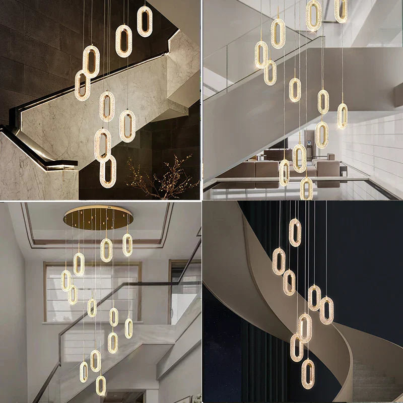 Chandelier LED Gold Decorbites™ para sala de estar, comedor, escalera, pasillo, luminaria colgante moderna de aleación + acrílico