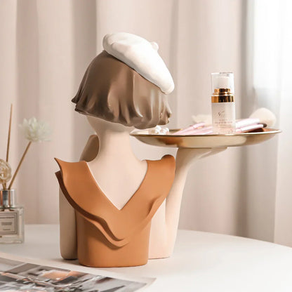 مجموعة مزهرية وصينية تمثال نصفي لفتاة البالون من DecorBites™ - منحوتات راتنجية عصرية لديكور غرفة المعيشة