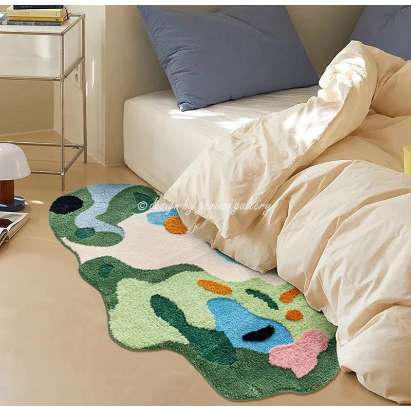 Alfombra DecorBites™ Luxe 3D de musgo tejida a mano - Alfombra irregular para habitación infantil