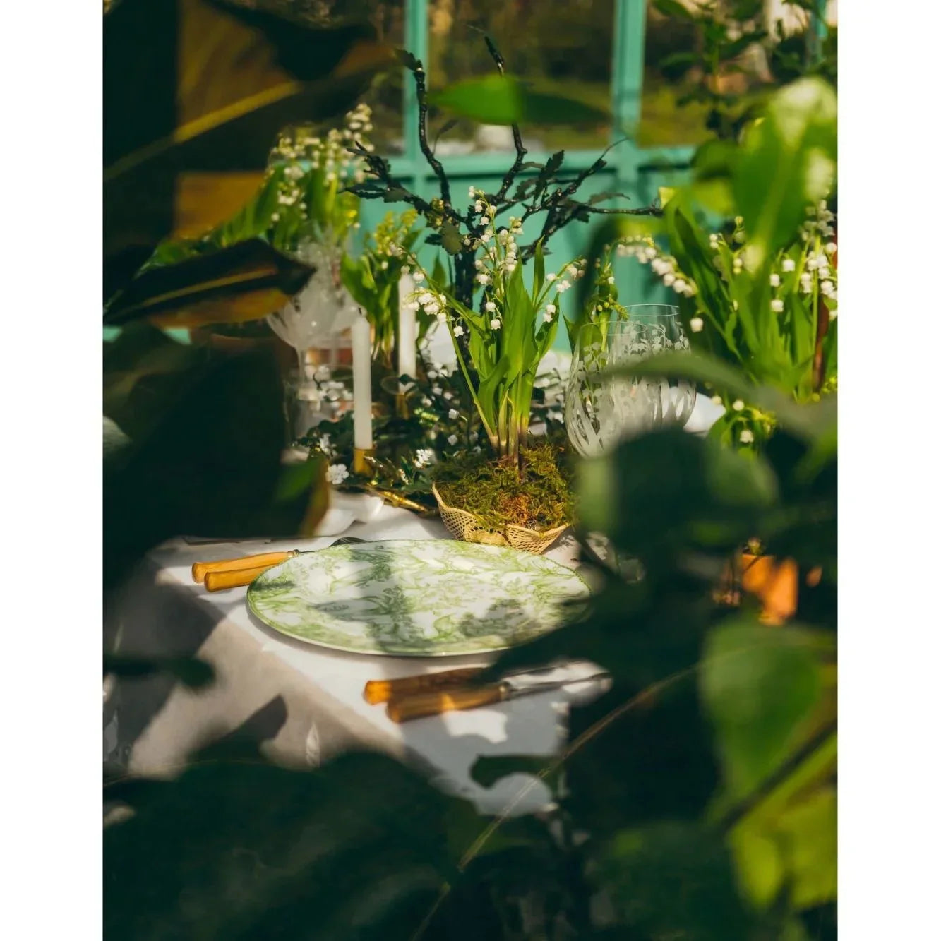 Green Floral Dinner Plate