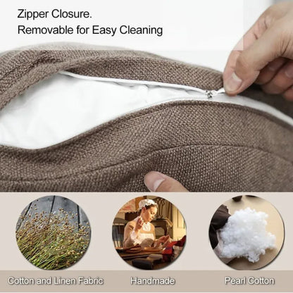 DecorBites™ Grey Linen Round Floor Pillow Seating Cushion with Zippered Cover Pouf