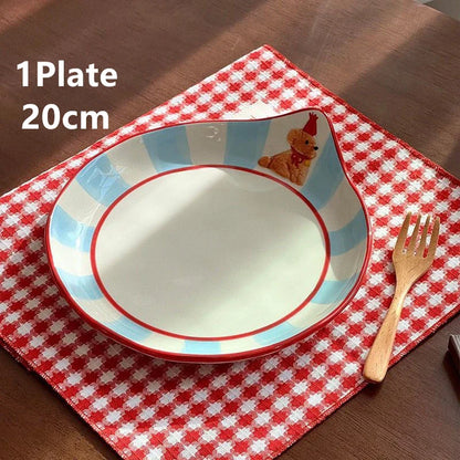 DecorBites™ Kawaii Animal Ceramic Drinkware Set: Coffee Cup, Dessert Plate, Cute Dog Mug