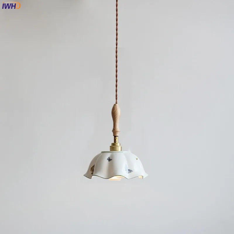 DecorBites™ Butterfly Ceramic LED Pendant Lamp with Wooden Handle for Home Decor