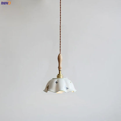 DecorBites™ Butterfly Ceramic LED Pendant Lamp with Wooden Handle for Home Decor
