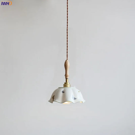DecorBites™ Butterfly Ceramic LED Pendant Lamp with Wooden Handle for Home Decor