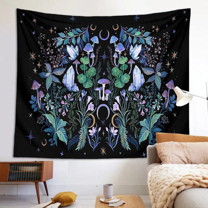 Decobites Moon Moth Mushroom Forest Mandala Tapestry Botanical Bedroom Decor