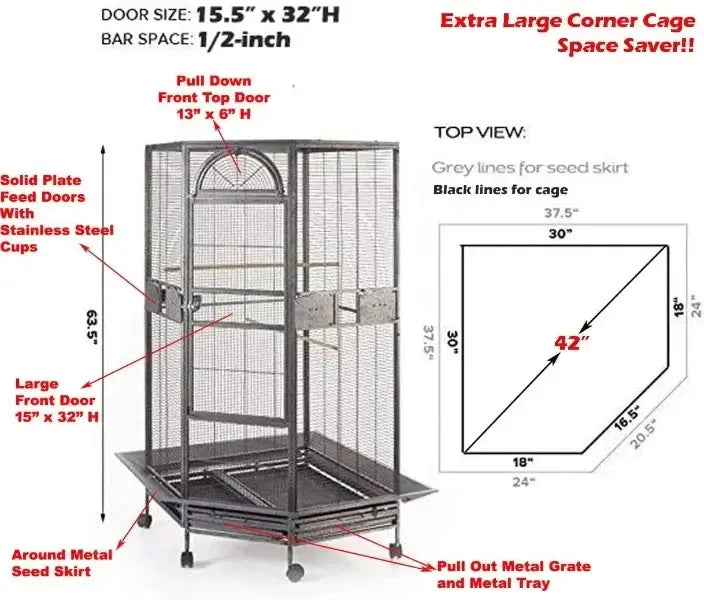 DecorBites™ Large Wrought Iron Parrot Cage with Rolling Base