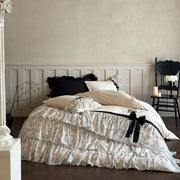Conjunto de Ropa de Cama Princesa con Volantes de Encaje y Lazo Decorbites™: Cubrecama de Algodón Egipcio, Falda de Cama, Colcha, Fundas de Almohada