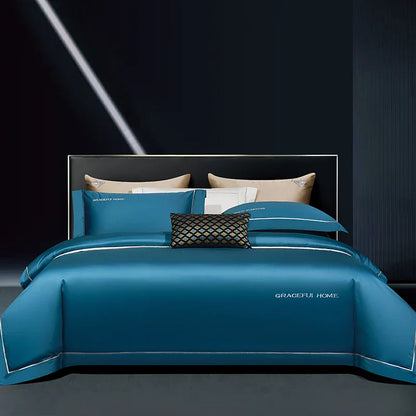 DecorBites™ 1000TC Egyptian Cotton Embroidery Bedding Set with Duvet Cover, Sheet, Pillowcase