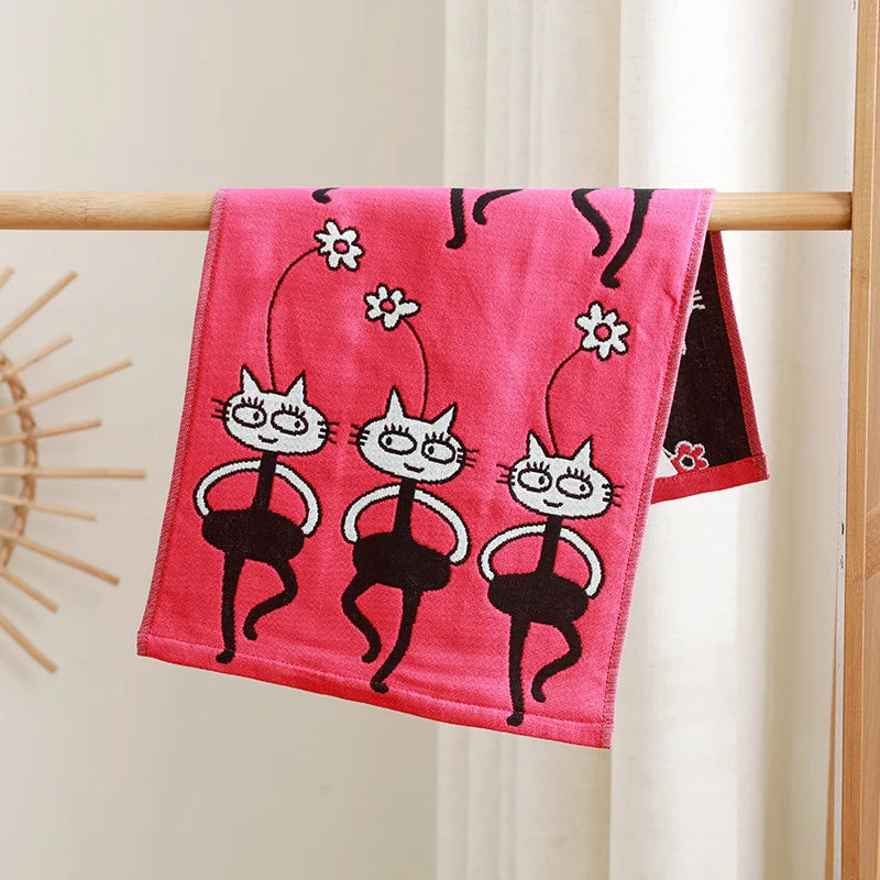 DecorBites™ Kids Cartoon Face Towels - Set of 3 | Cats Print | 100% Cotton | 25*50cm