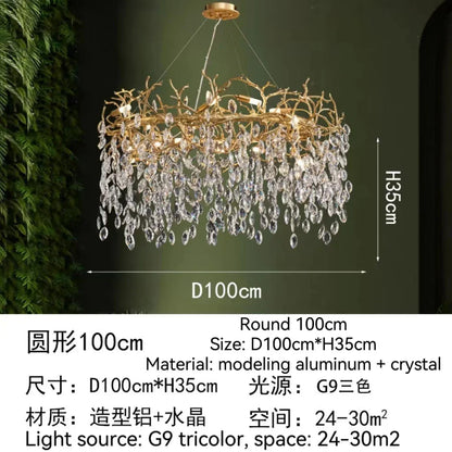 DecorBites™ Golden Crystal Tree Chandelier, Luxury Matte Aluminum Art Ceiling Light for Living Room
