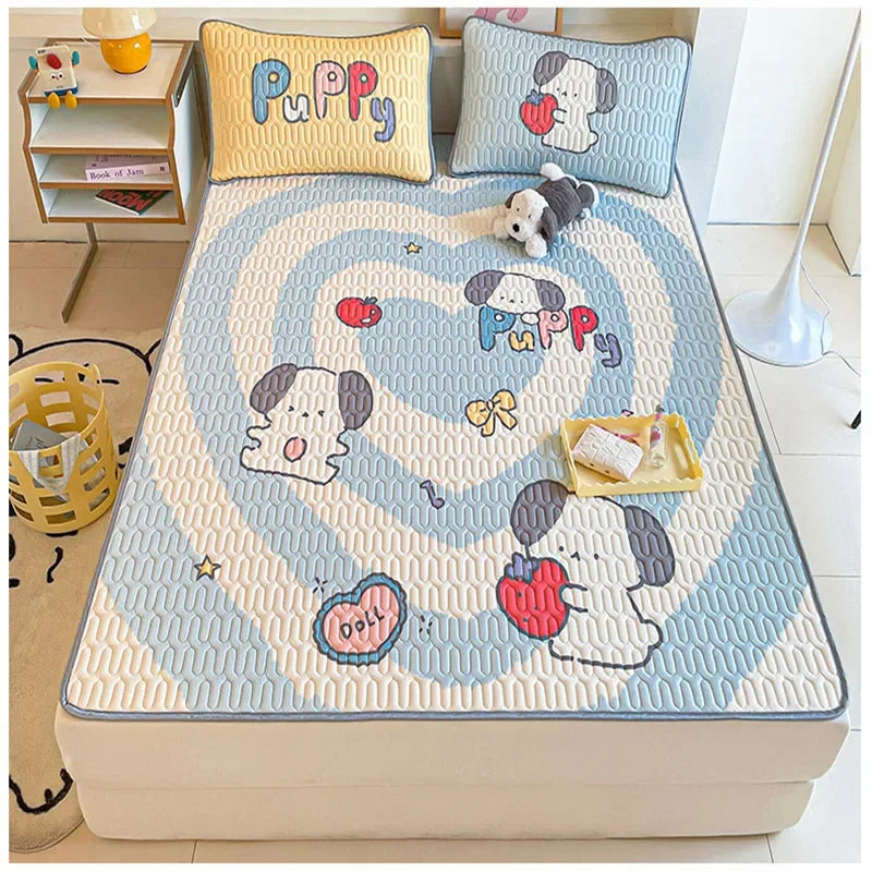DecorBites™ Cartoon Pattern Latex Mattress Set for Home, 3-Layer Rebound Soft Breathable Bed Sheets