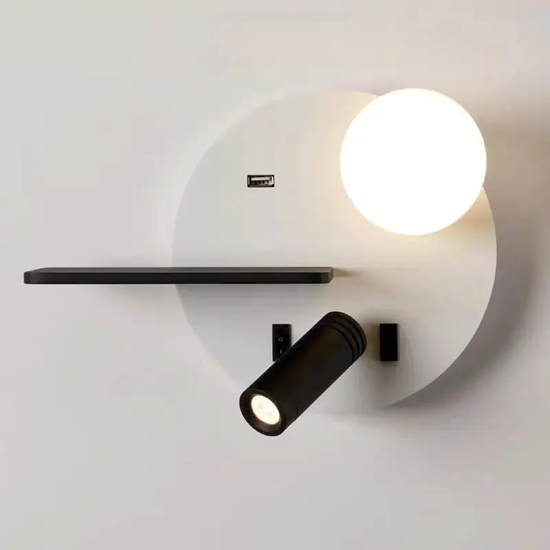 DecorBites™ LED Reading Wall Lamp with USB Charging, Storage, and Nordic Design