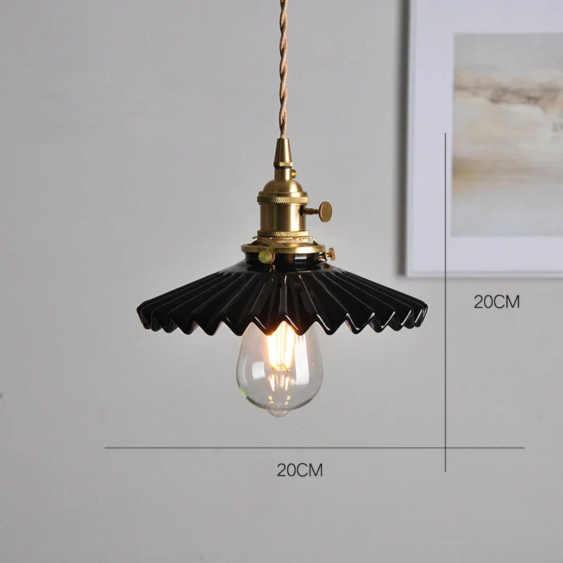 Japanese Ceramic Pendant Light With Polished Copper Finish