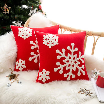 DecorBites™ Christmas Snowflake Embroidered Cushion Cover 45x45cm for Home Decor & Noel Party