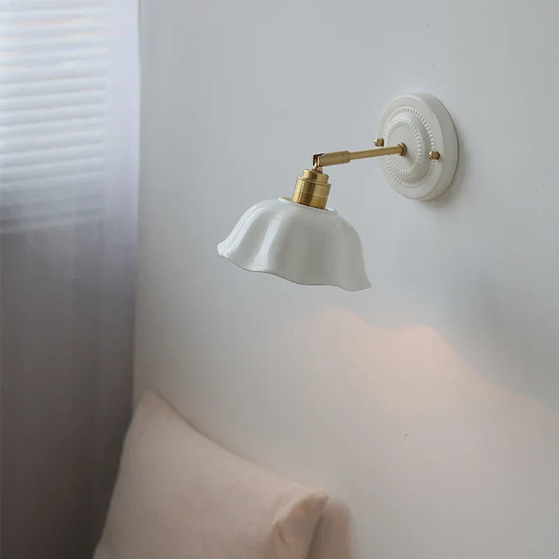 DecorBites™ Ceramic LED Wall Light with Copper Arm Socket for Bedroom Living Room