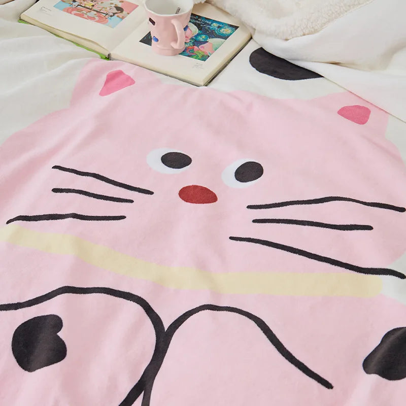 DecorBites™ Lamb Fleece Cute Printed Blanket: Soft & Warm Double-Sided Throw Blanket