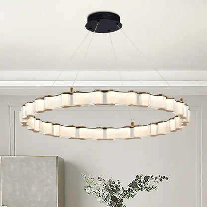 DecorBites™ LED Chandelier: Modern, Acrylic, Round Rings Hanging Lamp for Dining Room and Kitchen