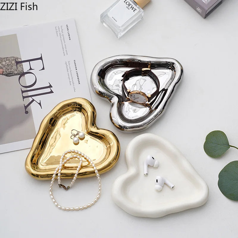 DecorBites™ Heart-Shaped Jewelry Stand Tray: Earrings & Necklace Display Plate
