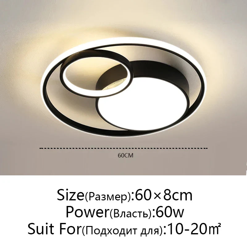 DecorBites™ Black Modern LED Ceiling Lights, Dimmable Round Ring Light Fixtures for Living Room
