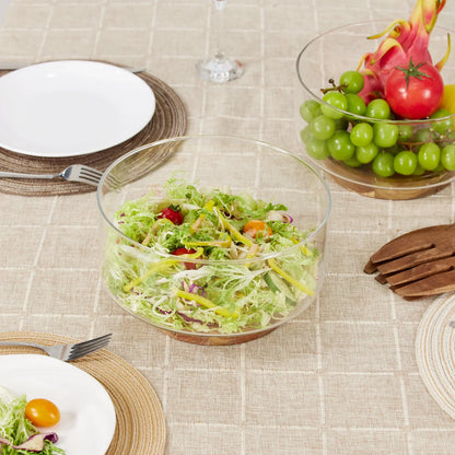 Frutero de vidrio creativo DecorBites™ con base de madera: ensaladera grande para aperitivos, palomitas de maíz, frutos secos y más.