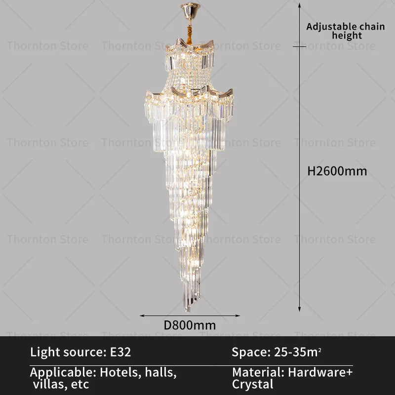 DecorBites™ Crystal Duplex Chandelier: Luxury Living & Stair Lamp for Loft Apartment & Villa
