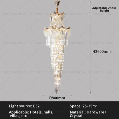 DecorBites™ Crystal Duplex Chandelier: Luxury Living & Stair Lamp for Loft Apartment & Villa