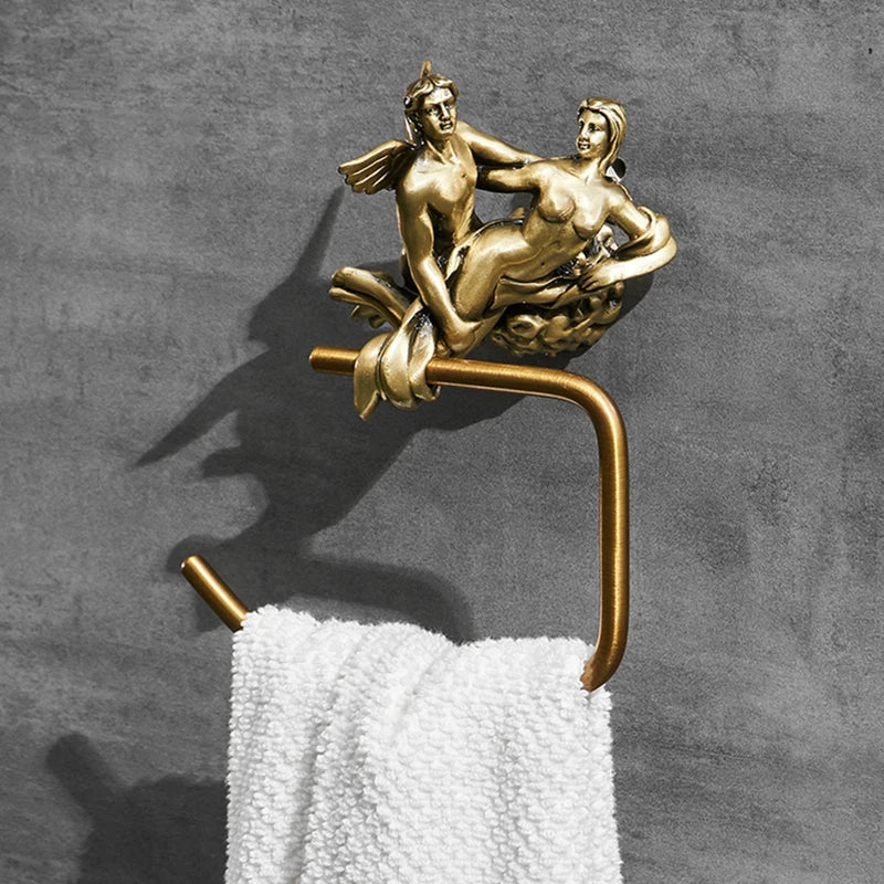 DecorBites™ Bronze Towel Rack: Wall Mounted Brush Towel Ring for Romantic Series Shower Room