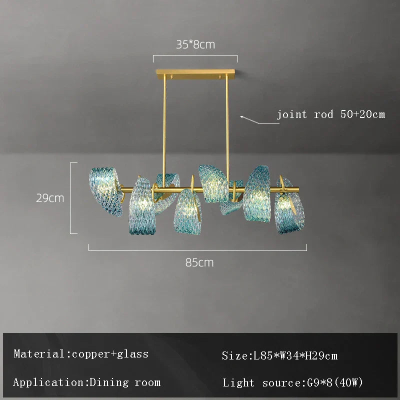 ثريا سقف زجاجية زرقاء على شكل زهرة من ديكوربايتس™، مصابيح نحاسية معلقة