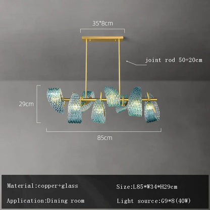 ثريا سقف زجاجية زرقاء على شكل زهرة من ديكوربايتس™، مصابيح نحاسية معلقة