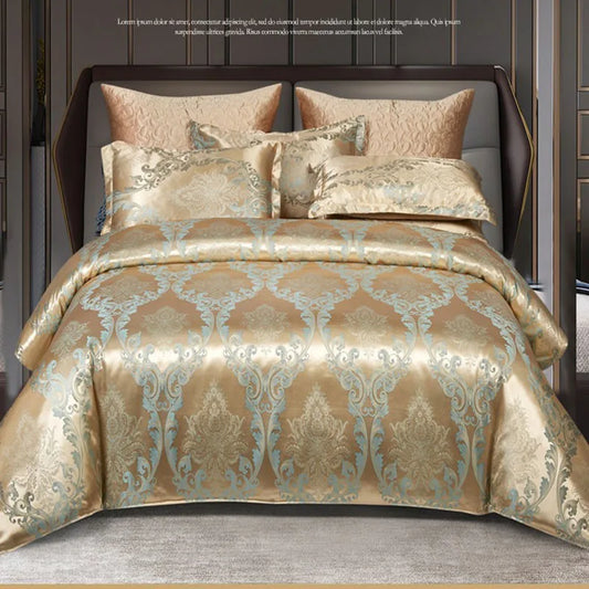 DecorBites™ Jacquard Satin Summer Bedding Set - Elegant & Skin Friendly Duvet Cover - Single/Double Size