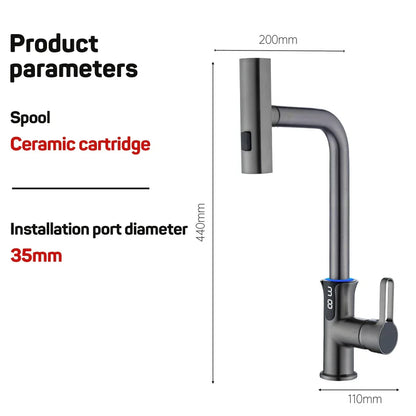 DecorBites™ Digital Display Waterfall Kitchen Sink Faucet with Pull Out Sprayer
