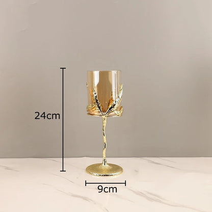 DecorBites™ Golden Branches Candle Holders Metal Glass Candlestick Aroma Container