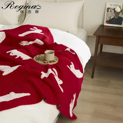 DecorBites™ Lively Rabbit Microfiber Knitted Throw Blanket - Cute & Cozy for Bed, Sofa, Couch, Car
