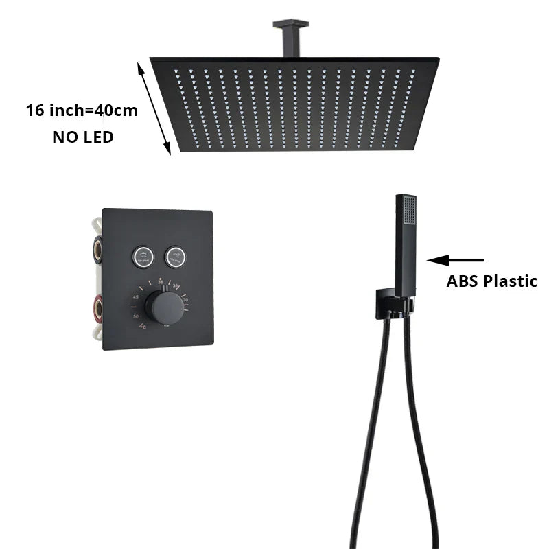 DecorBites™ Gold Thermostatic Rainfall Shower Faucet Mixer Set for Bathroom with Ceiling Wall Mount